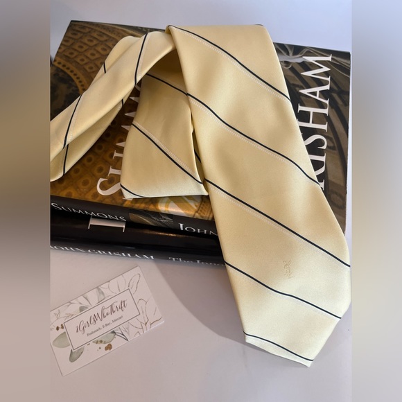 YVES SAINT LAURENT YSL 100% Silk Striped w YSL Embroidered Logo Pastel Necktie - Picture 9 of 9